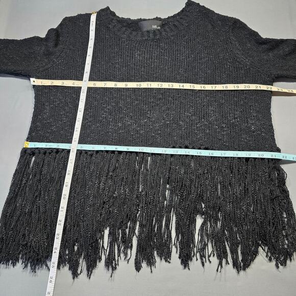 Fate by LFD Black Fringe Sweater Knit Open Slit Back Long Sleeves Women's Size M - Picture 6 of 10